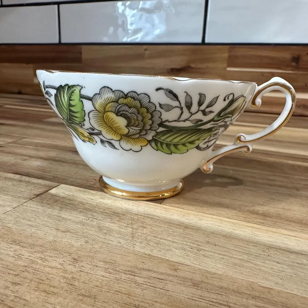 Vtg Stanley English Tea Cup Fine Bone China Yellow & Green Floral